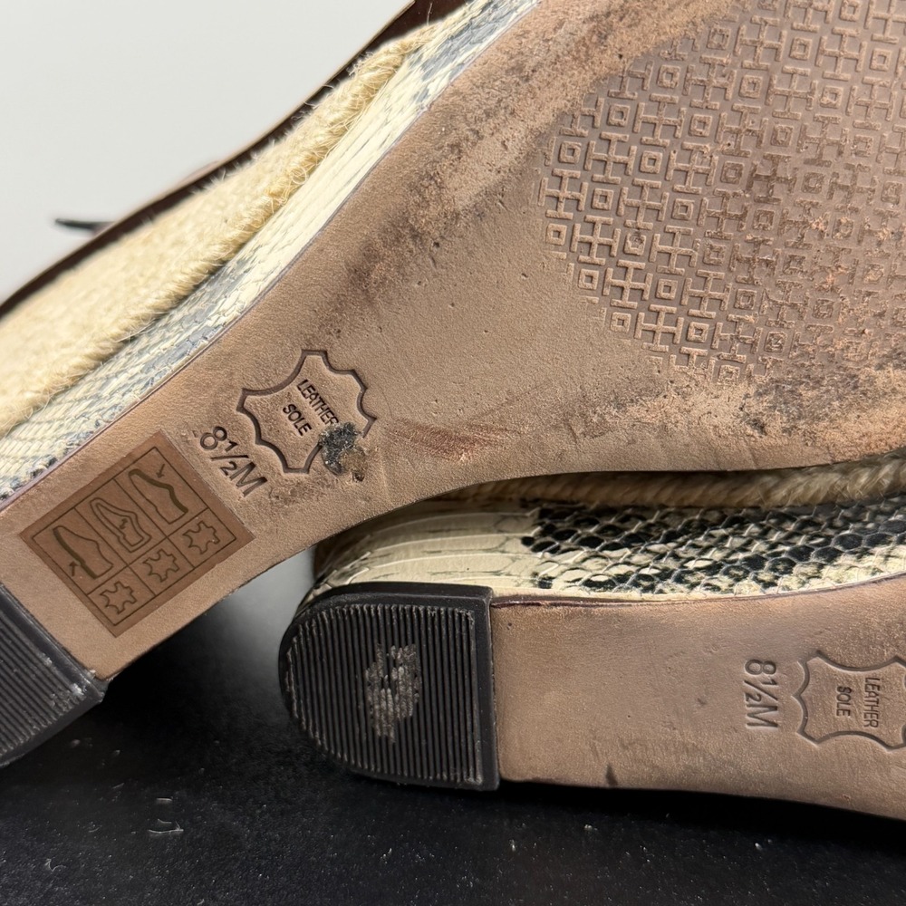 Tory Burch Sandals Womens 8.5M Brown Snakeskin Espadrille Wedge Heels Casual Fun - Picture 14 of 16